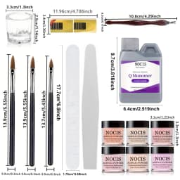 NOCIS Acrylic Powder Set: Professional Keratin Nude Pink Acrylic Powder Clear White Acrylic Nail Powder Acrylic Nail Kit for Beginner Manicurist Nail Extension Home Salon Nail Care & Liquid, Brush, Files, Forms, Press On Nails, Home Practice Set.