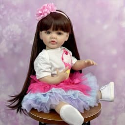 BZDOLL 55CM Full Soft Vinyl Body Reborn Baby Doll Toy for Brown Long Hair Princess Toddler Doll Handmade Birthday Gift for Child