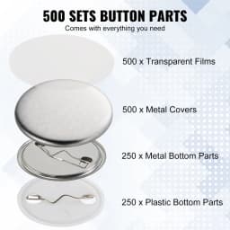 500 Sets 1.25 Inch 32mm Pin Back Button Parts, DIY Round Button Badge Parts, Set Includes Metal Top, Plastic/Metal Button, Clear Film, And Blank Paper For Gifts Presents, Machine NOT Included