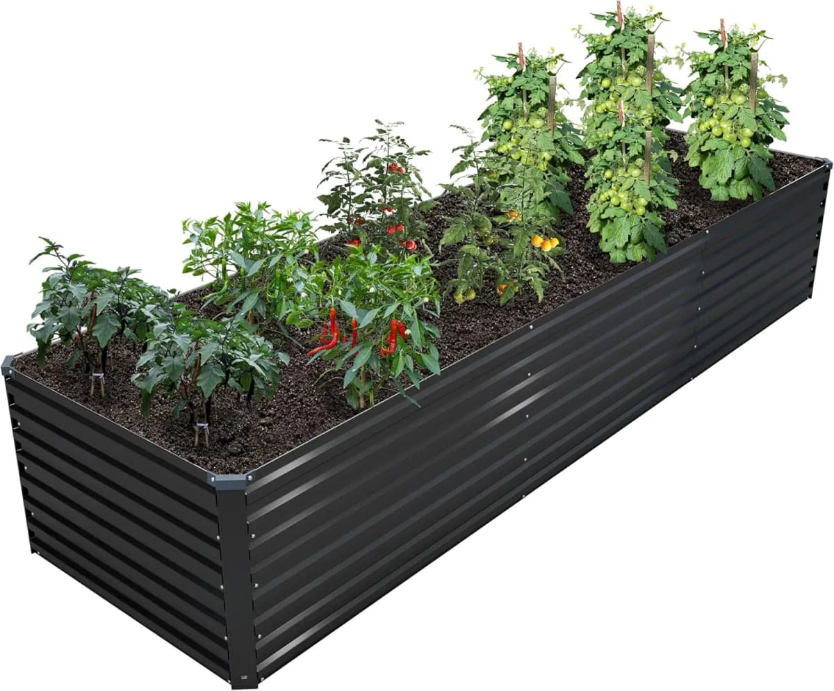 Galvanized Steel Raised Garden Bed Kit for Outdoor Patio, 12x2x2ft Large Rectangular Metal Planter Box, Deep Root Planter for Vegetables, Flowers, Herbs - Black