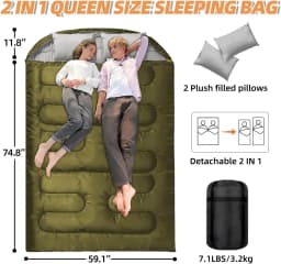 Double Camping Sleeping Bag Ultralight Waterproof 4 Season Warm Envelope Backpacking Sleeping Bags for Outdoor Traveling Hiking