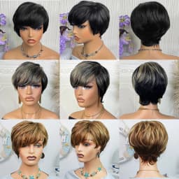 Pixie Cut Wigs For Women Human Hair Short Bob Wig With Bangs Layered Pixie Cut Wig 1B/27 Brazilian Human Hair Full Machine Made