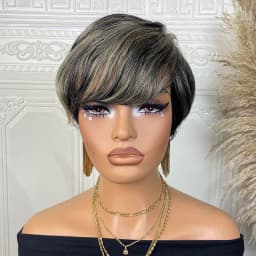 Pixie Cut Wigs For Women Human Hair Short Bob Wig With Bangs Layered Pixie Cut Wig 1B/27 Brazilian Human Hair Full Machine Made