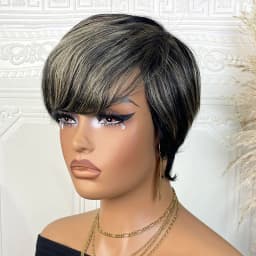 Pixie Cut Wigs For Women Human Hair Short Bob Wig With Bangs Layered Pixie Cut Wig 1B/27 Brazilian Human Hair Full Machine Made