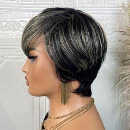 Pixie Cut Wigs For Women Human Hair Short Bob Wig With Bangs Layered Pixie Cut Wig 1B/27 Brazilian Human Hair Full Machine Made