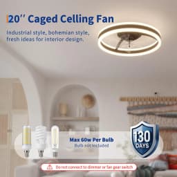 20'' Caged Ceiling Fan With Light & Remote, Dimmable Farmhouse Fandelier, Quiet DC Flush Mount For Kitchen Bedroom