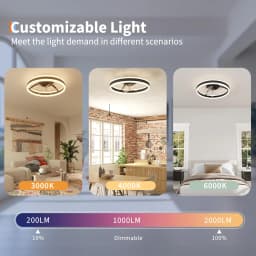 20'' Caged Ceiling Fan With Light & Remote, Dimmable Farmhouse Fandelier, Quiet DC Flush Mount For Kitchen Bedroom