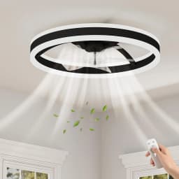 20'' Caged Ceiling Fan With Light & Remote, Dimmable Farmhouse Fandelier, Quiet DC Flush Mount For Kitchen Bedroom