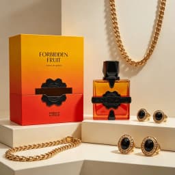 French Avenue Aromatix Forbidden Fruit Extrait De Parfum For Unisex Sweet Tangy Tropical Fruit Spicy Woody Aroma Long Lasting Transparent Orange-Red Gradient Cut Square Bottle With Matte Black Embossed Metal Badge Dating Valentine Party Present