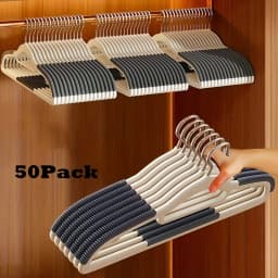 20/50/100 Pack Combo Heavy Duty Non-Slip No-Mark Plastic Clothes Hangers, Anti-Crack Anti-Bend Clothing Racks, Multi-Functional Indoor Storage & Laundry Drying Organizer for Large Family