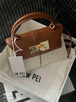 JW PEI Elise Women's Genuine Leather Top Handle Bag Trapezoid Satchel Crossbody Purse Elegant Shoulder Handbag Quiet Luxury Designer Style