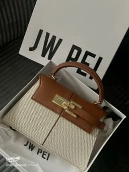 JW PEI Elise Women's Genuine Leather Top Handle Bag Trapezoid Satchel Crossbody Purse Elegant Shoulder Handbag Quiet Luxury Designer Style