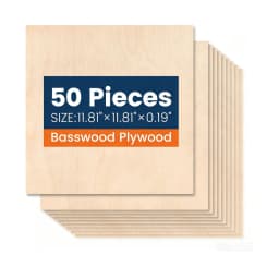 50Pcs Basswood Sheets 3mm Thick 30x30cm Plywood Board for Wood DIY Home Decor, Square Blank Wooden Plywood Panels for Engraving