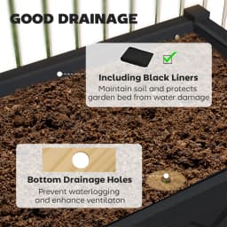 Wooden Raised Planter Box, 47 X 22 X 31.5 in Raised Flower Bed with Storage Shelf, Drainage Holes, and Liner, Black