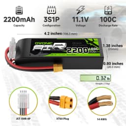 OVONIC 3S 100C 2200mAh 11.1V Lipo Battery with Dean Connector & Lipo Voltage Checker for RC Airplane Small to Medium-Sized Aircraft