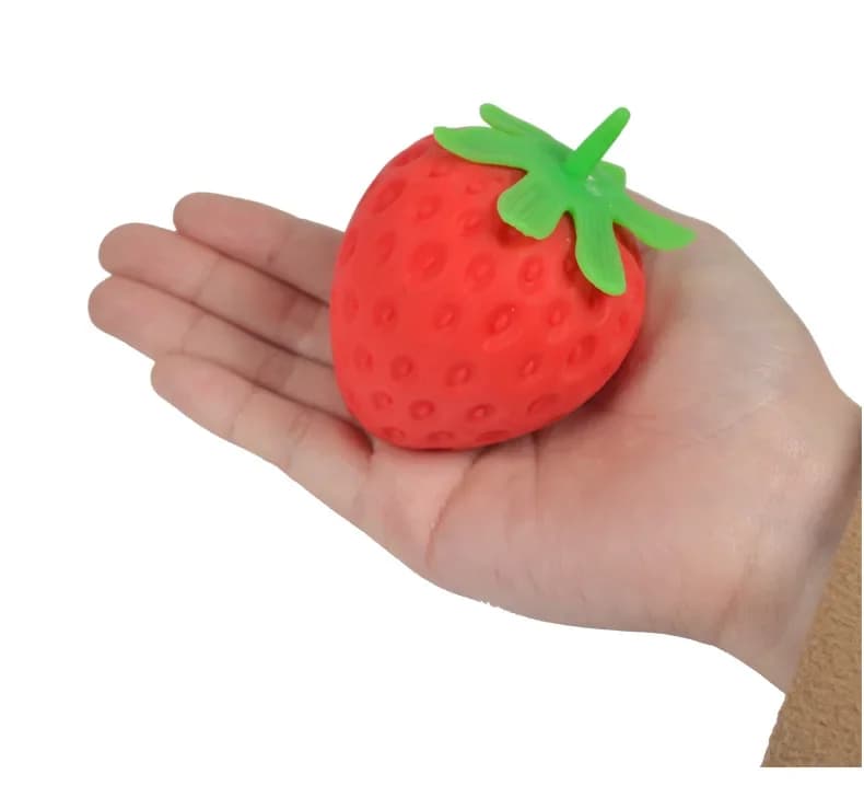 Realistic Simulation Strawberry Squishy Squeeze Toy Soft TPR Satisfying Pinch Sound Stress Relief Fruit Vent Ball Portable Anti-Anxiety Fidget Toy For Kids Adults Office Desk Gift