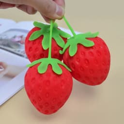 Realistic Simulation Strawberry Squishy Squeeze Toy Soft TPR Satisfying Pinch Sound Stress Relief Fruit Vent Ball Portable Anti-Anxiety Fidget Toy For Kids Adults Office Desk Gift