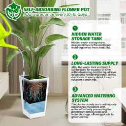 15.7"/22.5" Tall Planters Set Of 2, Self Watering Indoor Outdoor Front Porch Planter Pots With Drainage & Monitor Bucket
