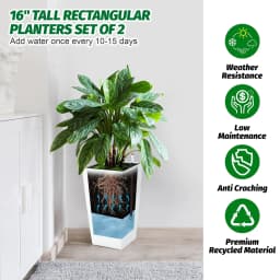 15.7"/22.5" Tall Planters Set Of 2, Self Watering Indoor Outdoor Front Porch Planter Pots With Drainage & Monitor Bucket