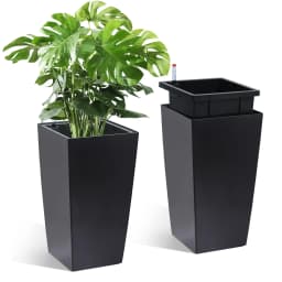 15.7"/22.5" Tall Planters Set Of 2, Self Watering Indoor Outdoor Front Porch Planter Pots With Drainage & Monitor Bucket