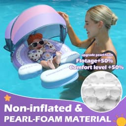 Mambobaby Float Feels Ultra-Secure Safe Air-Free Core ST:  Rainbow 3-24 Month B503-50-W-Z Air-Free Chest Float with Sunshade Canopy  Baby Swimming Ring Toddler Pool Float Infant Swim Circle Infant Fiber Ring 1Years Boy Girl