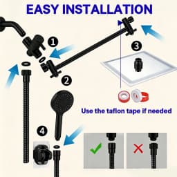 Stainless Steel 8 Inch Overhead Showerhead 7 Modes With Extension Arm Multi-function Hand Shower Wall Mounted Showerhead Set