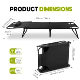 56cm Adjustable Folding Camping Lounge Chair with Removable Soft Cushion, 3 Position Reclining Portable Beach Tanning Chair, Heavy Duty 330 LBS Fold Up Outdoor Chaise Lounge for Pool Patio Office Napping Indoor & Backyard