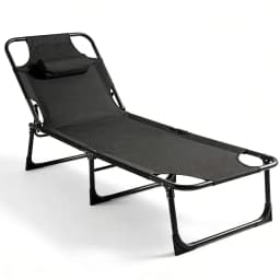 56cm Adjustable Folding Camping Lounge Chair with Removable Soft Cushion, 3 Position Reclining Portable Beach Tanning Chair, Heavy Duty 330 LBS Fold Up Outdoor Chaise Lounge for Pool Patio Office Napping Indoor & Backyard
