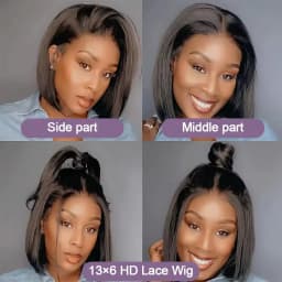 Brazilian Short Bob Wig 13x4 Lace Front Human Hair Wig Straight Lace Frontal Natural Black 8-14inch Glueless Soft Thick Wig