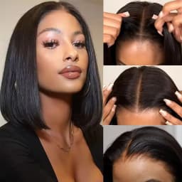 Brazilian Short Bob Wig 13x4 Lace Front Human Hair Wig Straight Lace Frontal Natural Black 8-14inch Glueless Soft Thick Wig
