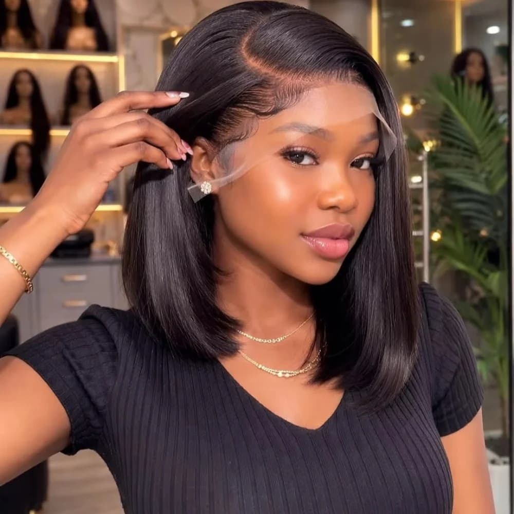 Brazilian Short Bob Wig 13x4 Lace Front Human Hair Wig Straight Lace Frontal Natural Black 8-14inch Glueless Soft Thick Wig