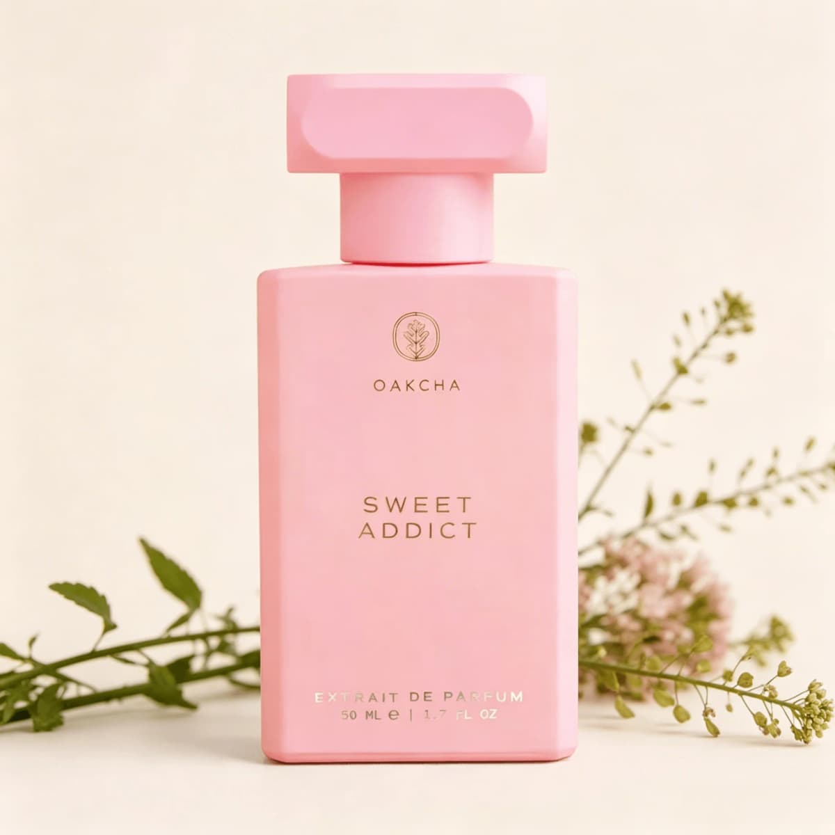 Oakcha Sweet Addict Extrait de Parfum For Women Luscious Sweet Fruity Milky Vanilla Warm Gourmand Aroma Long Lasting Matte Bubblegum Pink Square Bottle With Minimal Embossed Logo Daily Casual Dating Presen