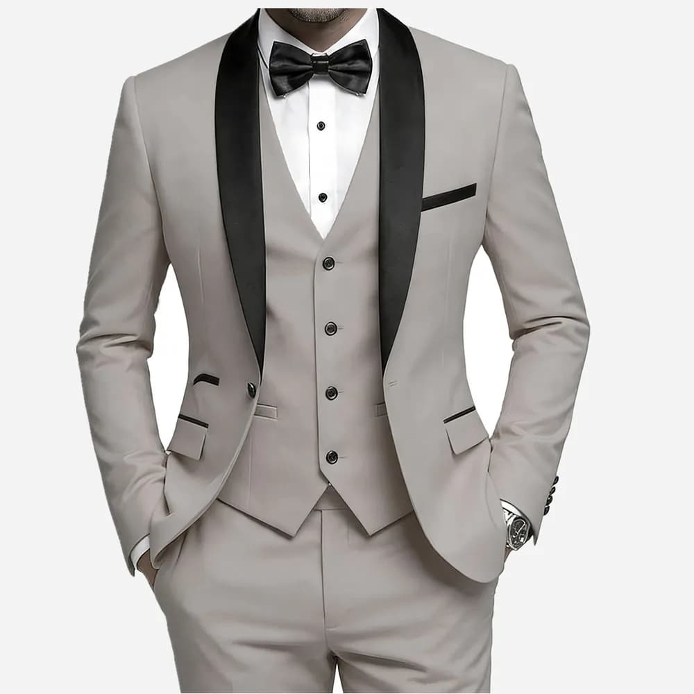 Men'S Wedding Best Man Dress Suit | New Business Casual Suit Set, Regular Fit, Lapel Collar, Solid Color, Button Details