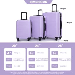Travelhouse Hardshell Suitcase ABS+PC Luggage Sets Lightweight Durable Suitcase with TSA Lock,3-Piece Set (20/24/28)