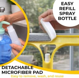 3 in 1 Integrated Window Squeegee with Spray Bottle Multifunctional Handheld Glass Cleaning Tool with Microfiber Scrubber and Silicone Blade Refillable Window Cleaner for Mirrors Shower Doors Tiles Car Windows Multiple Colors Available Blue Yellow White