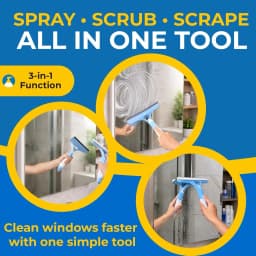 3 in 1 Integrated Window Squeegee with Spray Bottle Multifunctional Handheld Glass Cleaning Tool with Microfiber Scrubber and Silicone Blade Refillable Window Cleaner for Mirrors Shower Doors Tiles Car Windows Multiple Colors Available Blue Yellow White
