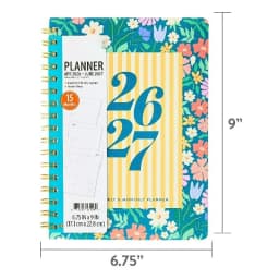 15-Month Monthly/Weekly Planner, 6.75" x 9", Multicolor Floral, April 2026-June 2027