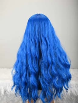 Blue Long Wig With Bangs Natural Hair Fiber Synthetic Cosplay Wig For Women And Girls, Perfect For Halloween,Christmas, Parties, And Cosplay