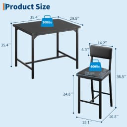 Dining Table Set With 2 Stools PB Board Metal Frame Counter Height Dining Furniture With Footrest Support Compact Space Design For Kitchen Apartment Small Dining Area Black