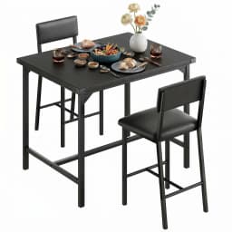 Dining Table Set With 2 Stools PB Board Metal Frame Counter Height Dining Furniture With Footrest Support Compact Space Design For Kitchen Apartment Small Dining Area Black