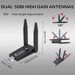 1300Mbps USB 3 0 WiFi Adapter Dual Band 5GHz 2 4GHz High Gain Antenna Long Range Wireless Network Card WiFi Dongle for PC Laptop Desktop Windows 11 10 8 7 Vista XP Compatible with AC1300 802 11ac Internet Receiver