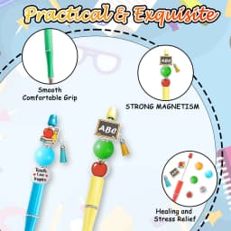 Teacher Beadable Pens Craft - 15 Set Teacher Day Appreciation Gift, DIY Thank You Teach Beaded Pen Making Kit with Beads Bulk, Make Your Own Wood Beading Ballpoint for Student Classroom Party