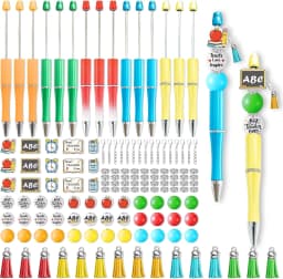 Teacher Beadable Pens Craft - 15 Set Teacher Day Appreciation Gift, DIY Thank You Teach Beaded Pen Making Kit with Beads Bulk, Make Your Own Wood Beading Ballpoint for Student Classroom Party