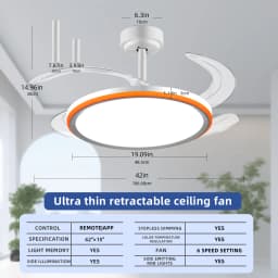 42-Inch Smart Retractable Ceiling Fan Light Breathtaking Lighting Effects, Full-Color RGB Dimming Strip with Memory Function, Bluetooth Speaker, and Convenient Control via App or Remote. Features a 6-Speed Reversible Fan for Quiet