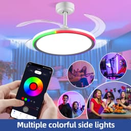 42-Inch Smart Retractable Ceiling Fan Light Breathtaking Lighting Effects, Full-Color RGB Dimming Strip with Memory Function, Bluetooth Speaker, and Convenient Control via App or Remote. Features a 6-Speed Reversible Fan for Quiet