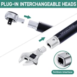 MoveCrab Digital Torque Wrench 6.8-135Nm Adjustable Precision Click Torque Wrench Set with Interchangeable Heads (Ratchet & Open-End), Ft-lb/Nm Dual Scale