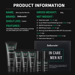 Lakerain Men Skin Care Set Long-lasting Hydration Oil Control Deep Cleaning Face SPF20 Non-greasy Refreshing Skin Care Kit
