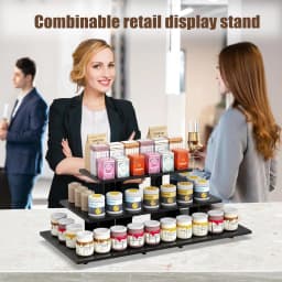 3 Tier Retail Table Display Stand for Vendors & Events - Portable PVC Riser Shelves for Farmers Market, Craft Shows, Cupcakes, Candles & Jewelry (Black)