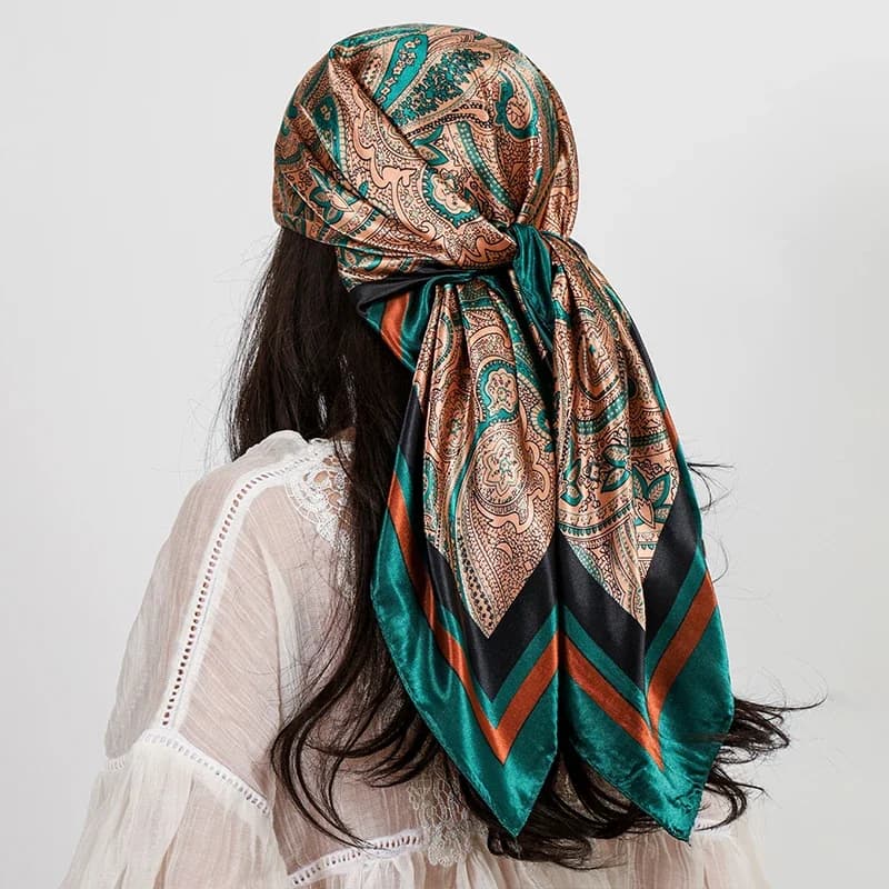 "Luxury Brand Square Silk Scarf Women Shawl 90*90cm Cashew Print Kerchief Femme HeadScarf Foulard Satin Bandana Hijab random "