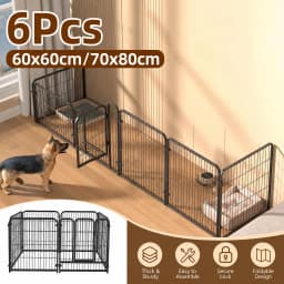 6 Panels Dog Fence Playpen Foldable Puppy Exercise Kennel Teddy Animal Escape Barrier Heavy Duty Cage for Dog Cat Rabbit Pet 60x60cm,70x80cm